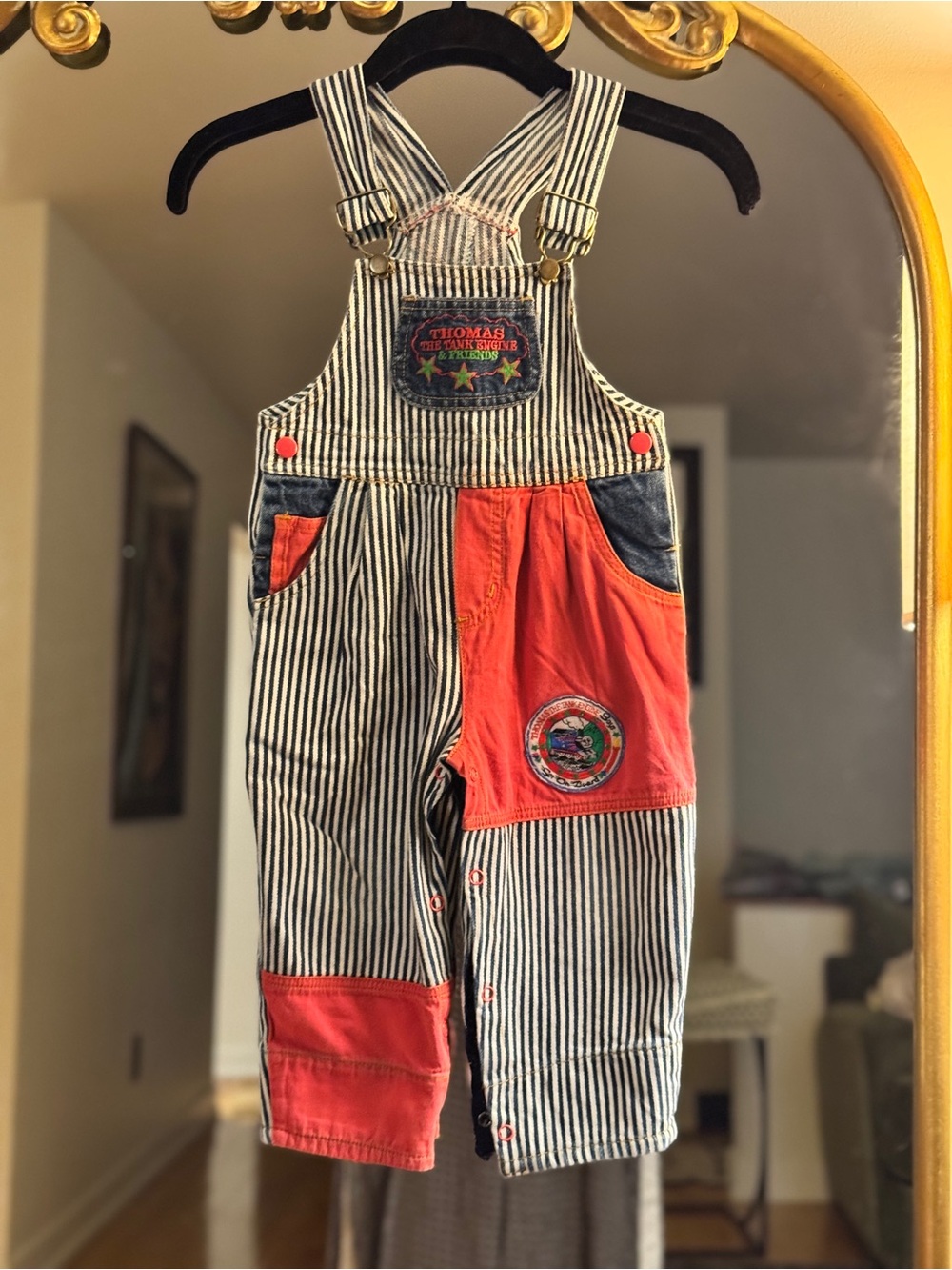 Vintage Thomas & Friends‎ Navy-White Striped Overalls with Red Accents